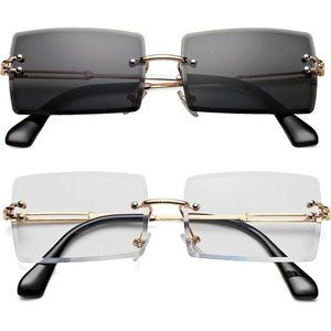 Rectangle Sunglasses for Men/Women Small Rimless Square Shade Eyewear Summer